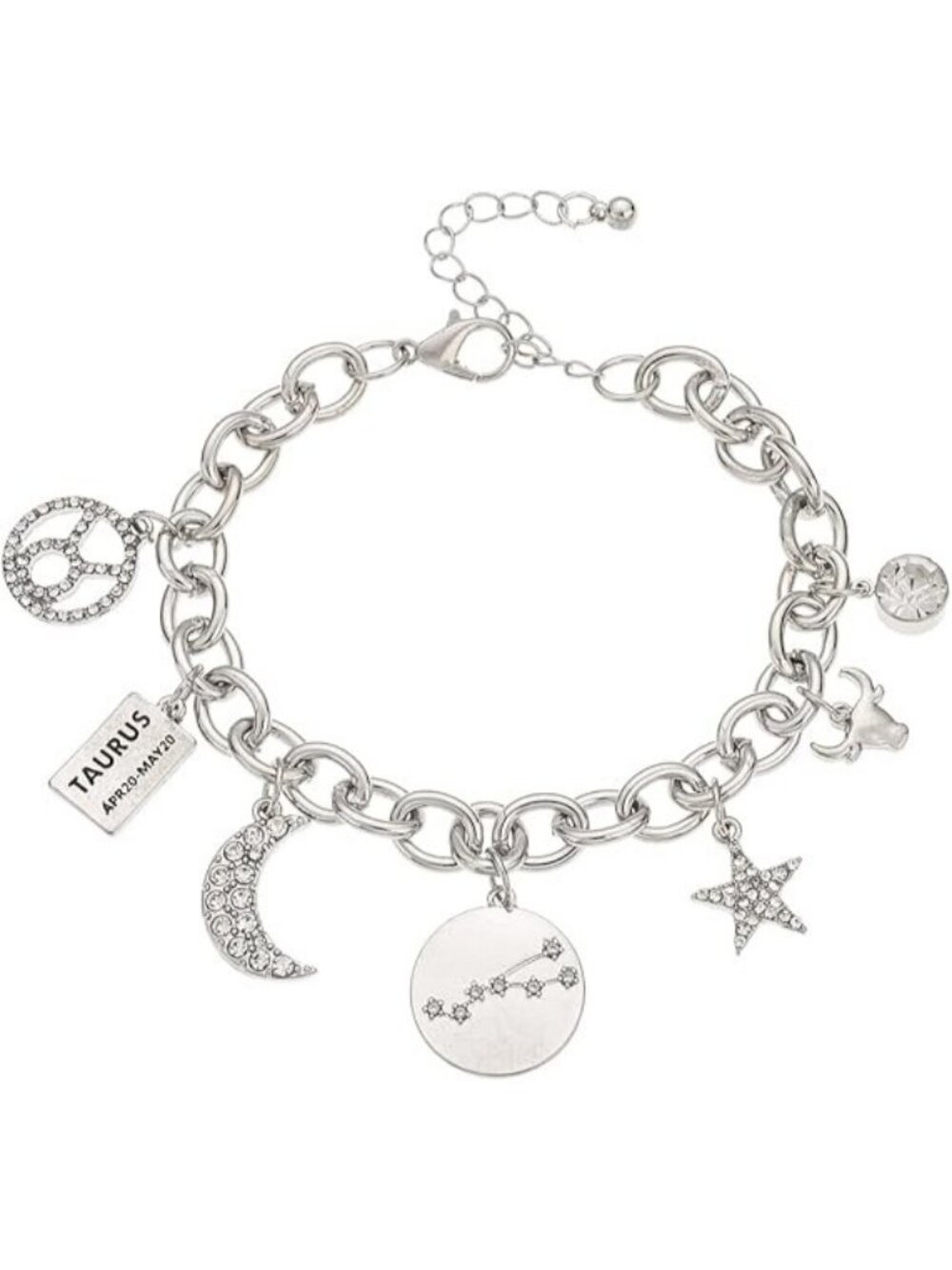 Silver Plated - Taurus Zodiac Symbol Constellation Star Chain Bracelet